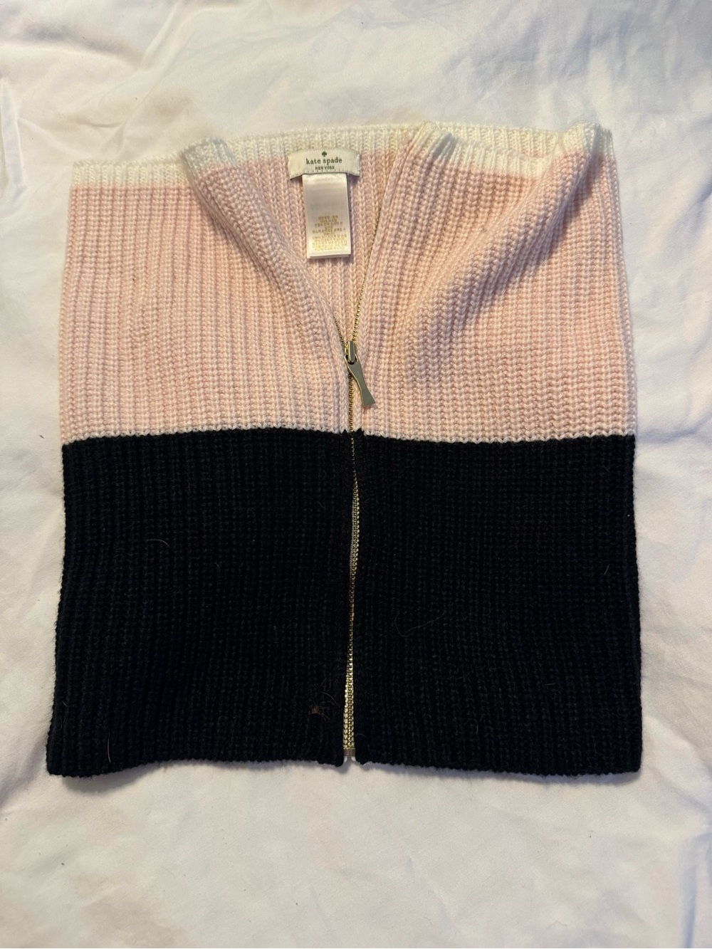 kate spade Two-Tone Pink and Black Ribbed Zip Neck Wrap